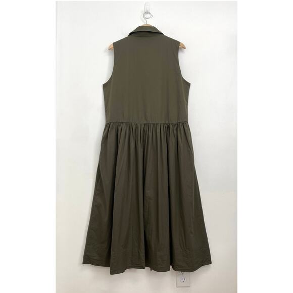 MAYE Corinne Shirtdress Poplin Cotton Relaxed A-Line Midi Dress Khaki - Large - Picture 4 of 13